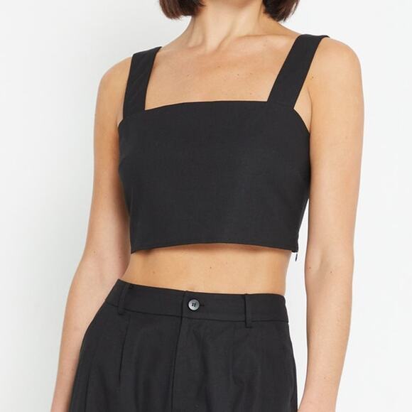kourt Taylar Cropped Linen Blend Minimalist Casual Stylish Black Top 8 - Picture 1 of 8